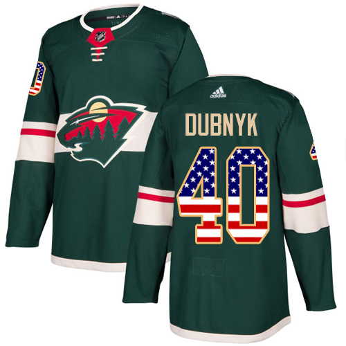 Adidas Wild #40 Devan Dubnyk Green Home Authentic USA Flag Stitched Youth NHL Jersey